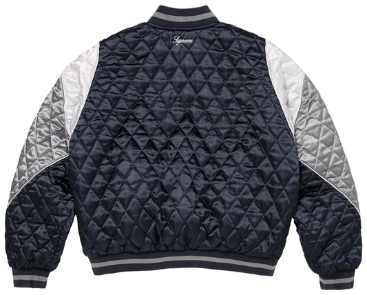Supreme x Champion Quilted Satin Varsity Jacket 'Navy'