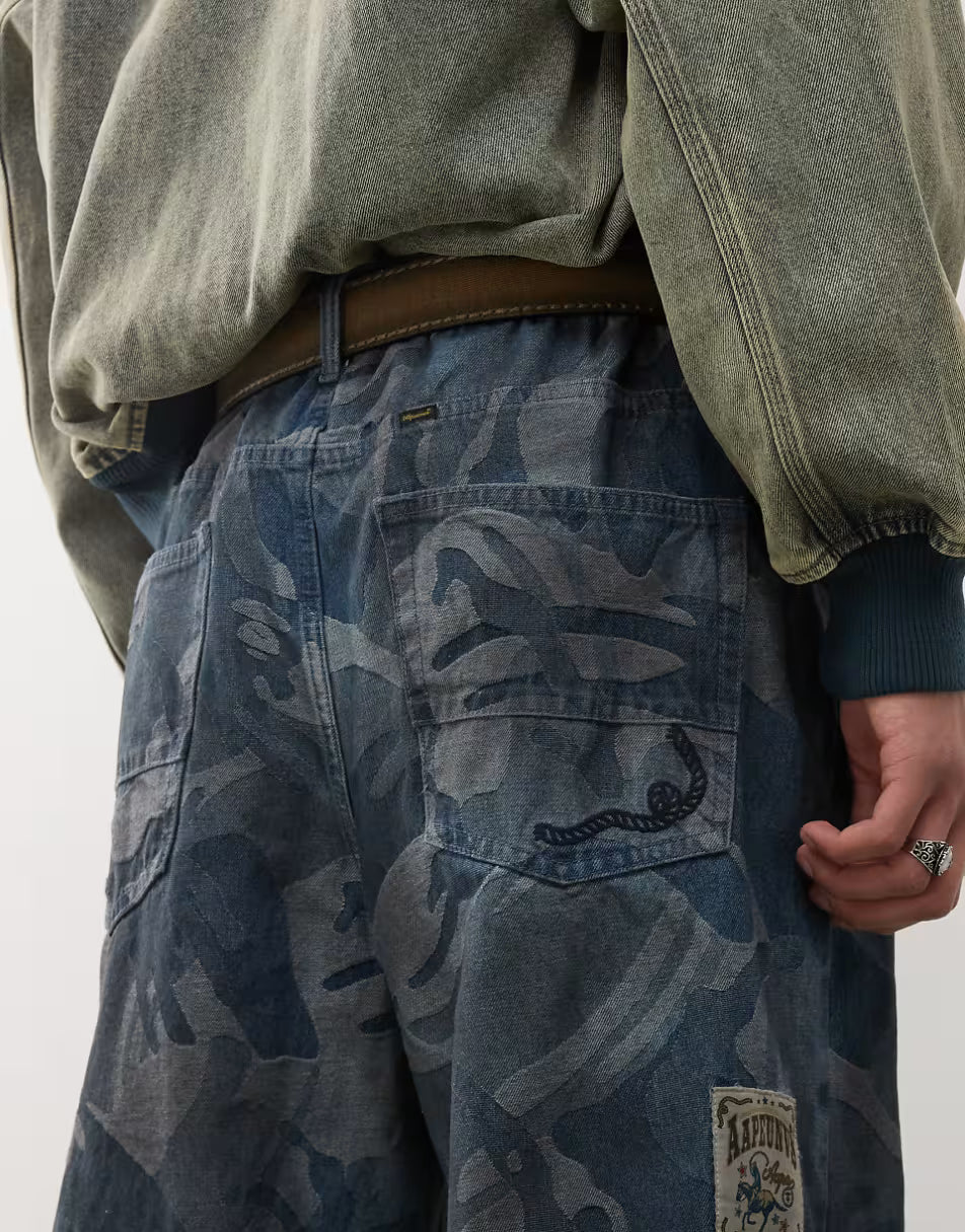 Aape by A Bathing Ape Adjustable Denim Jeans Camouflage in Blue