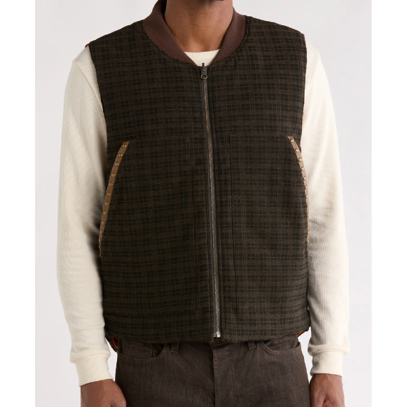 Pleasures Chaleco Denim Vest 'Brown Plaid'