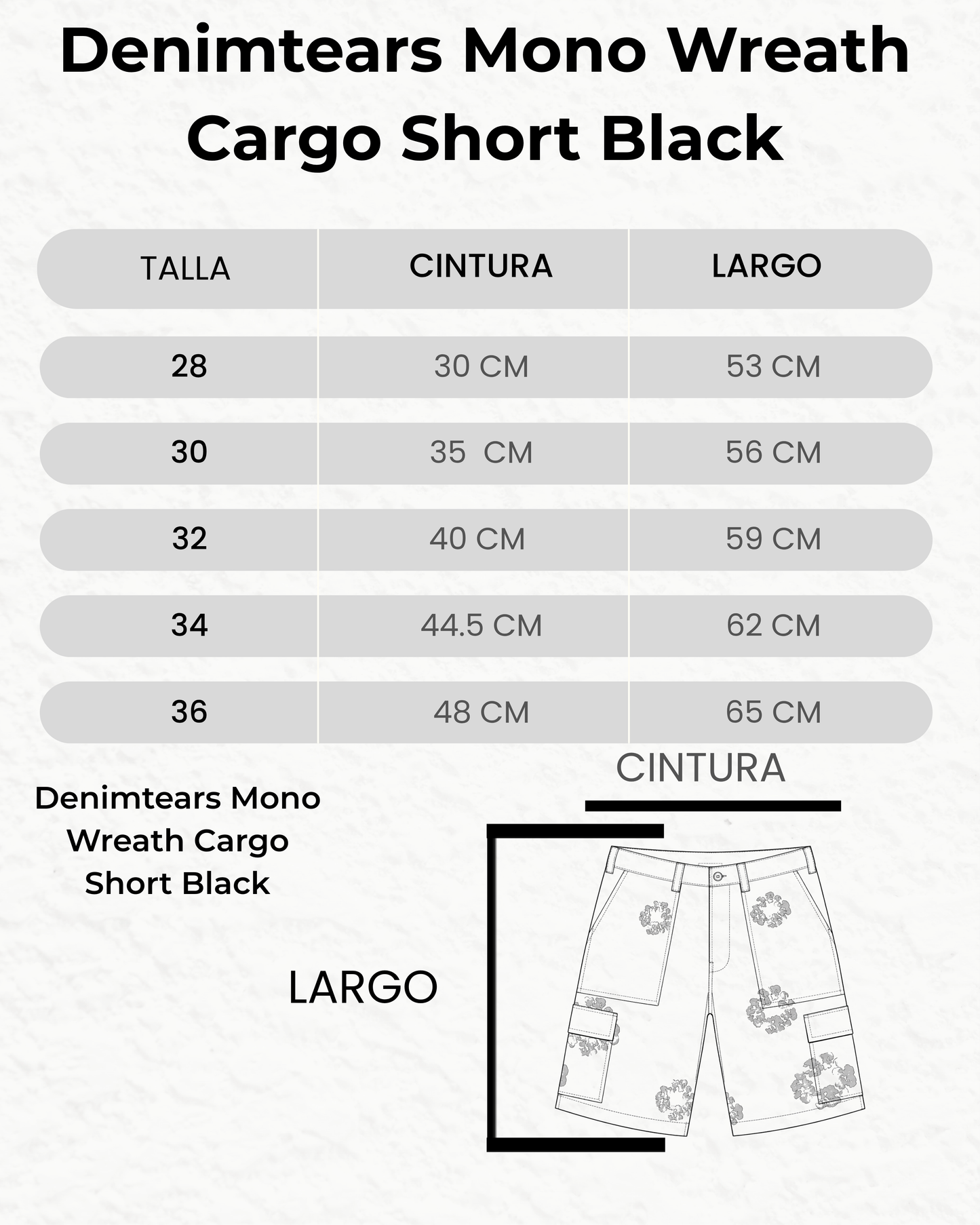 Denimtears Mono Wreath Cargo Short Black