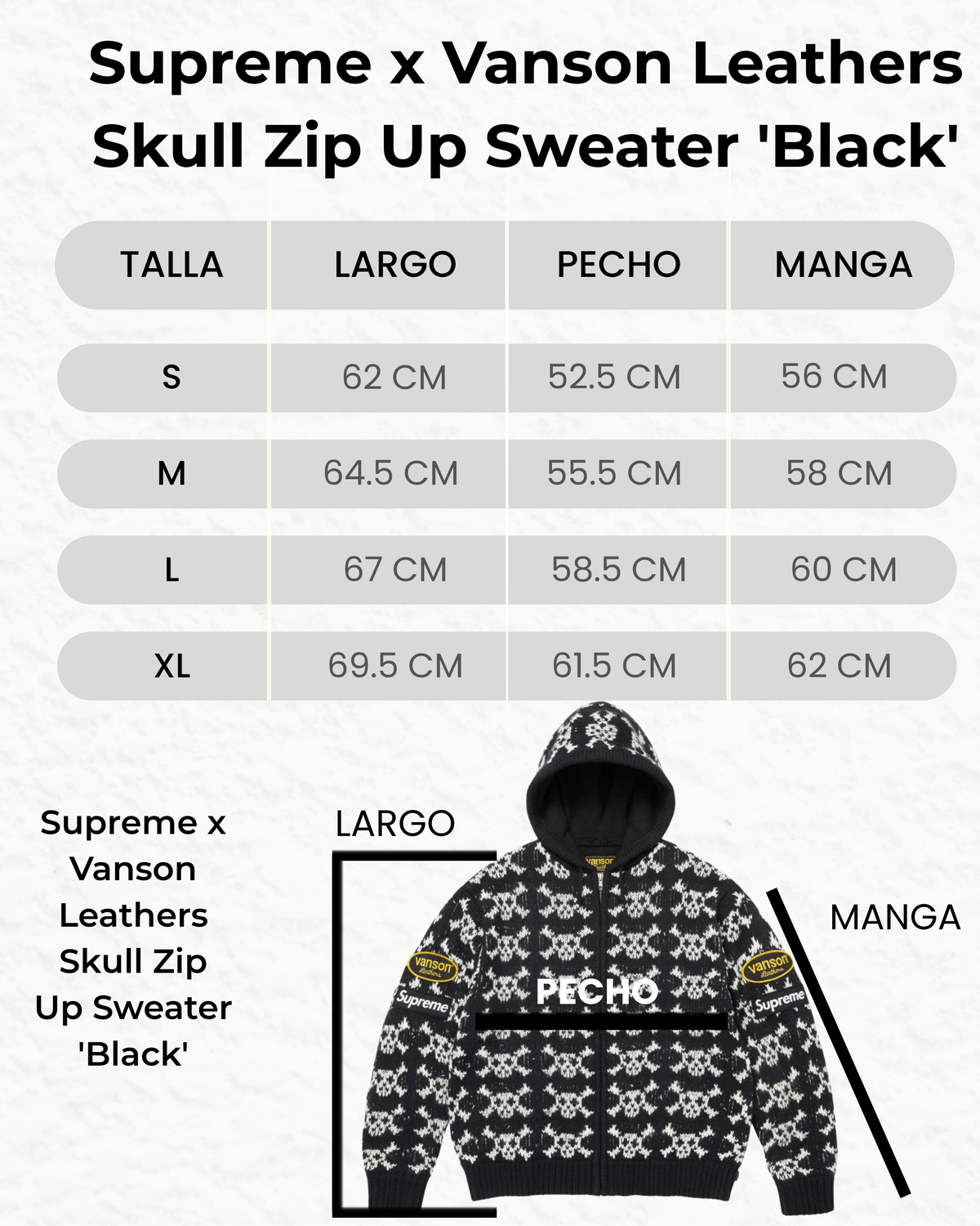 Supreme x Vanson Leathers Skull Zip Up Hooded Sweater 'Black'