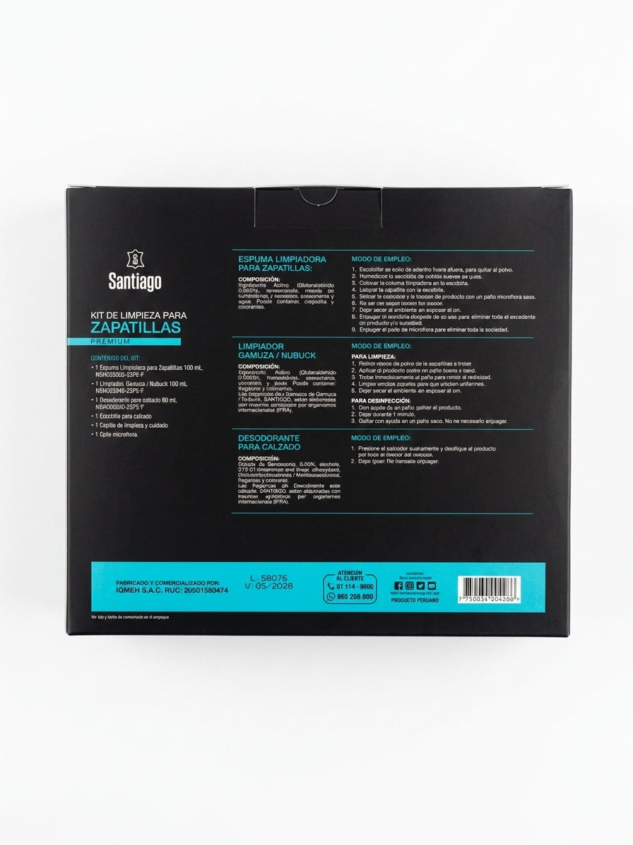Kit Doble de Limpieza + Desodorante de Zapatillas + 2 Cepillos Especiales Santiago