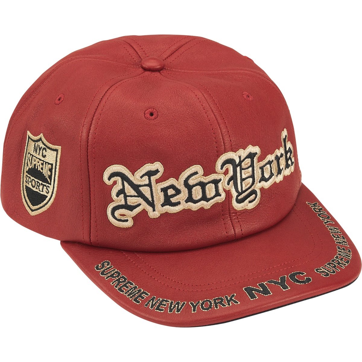 Supreme New York Leather 6-Panel Hat/Gorra Red