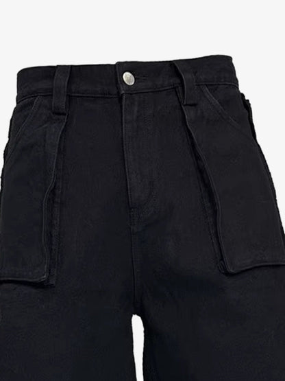 Distressed jeans with a wash and flag print