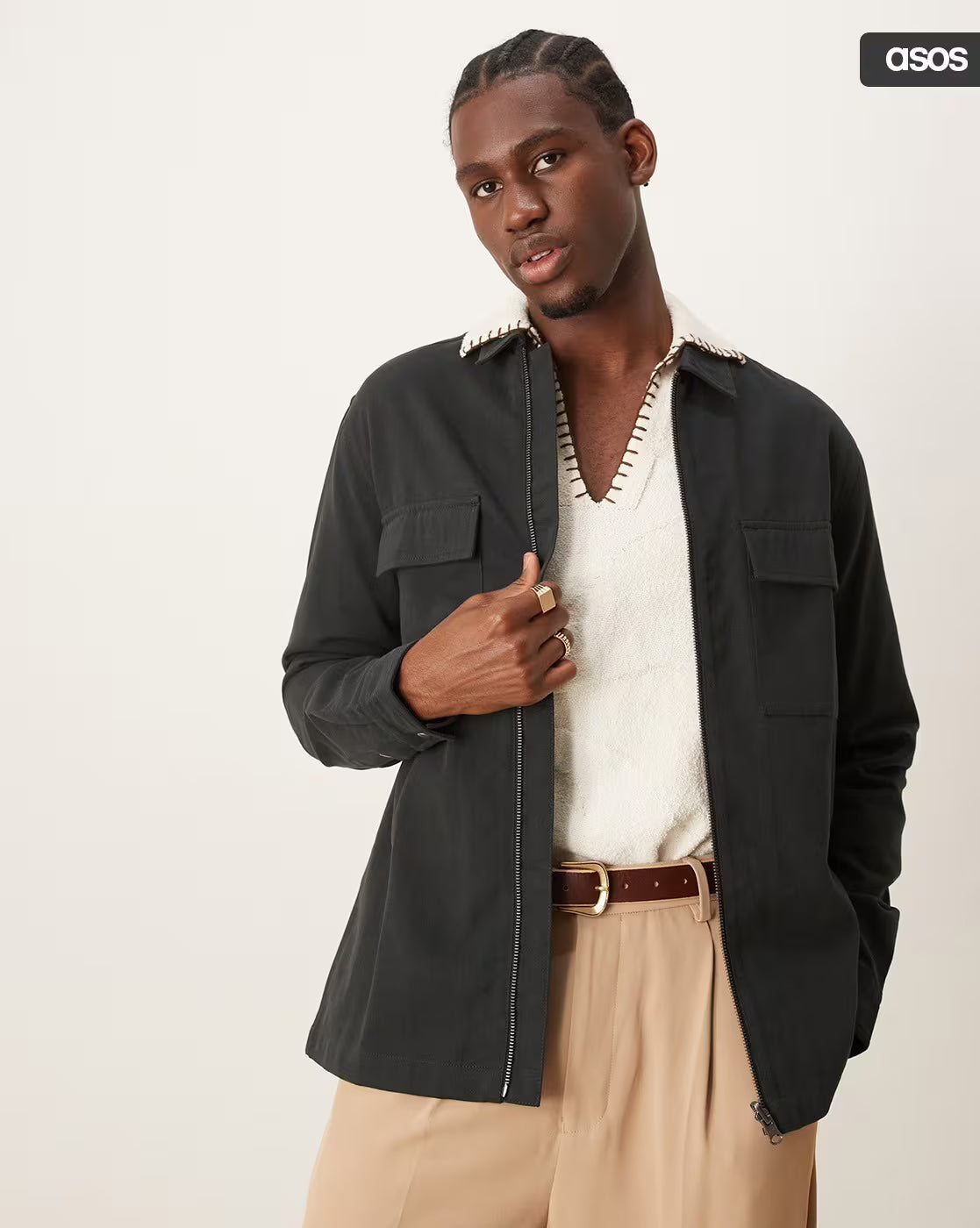 ASOS DESIGN twill zip through in BLACK