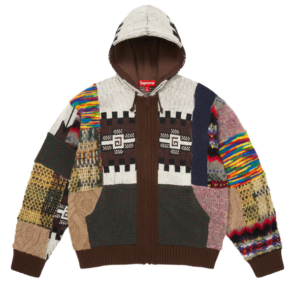 Supreme Patchwork Zip Up Hooded Sweater 'Brown'