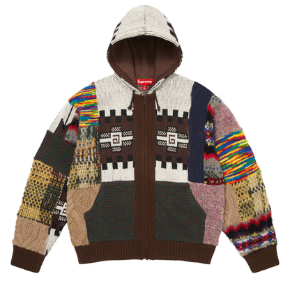 Supreme Patchwork Zip Up Hooded Sweater 'Brown'