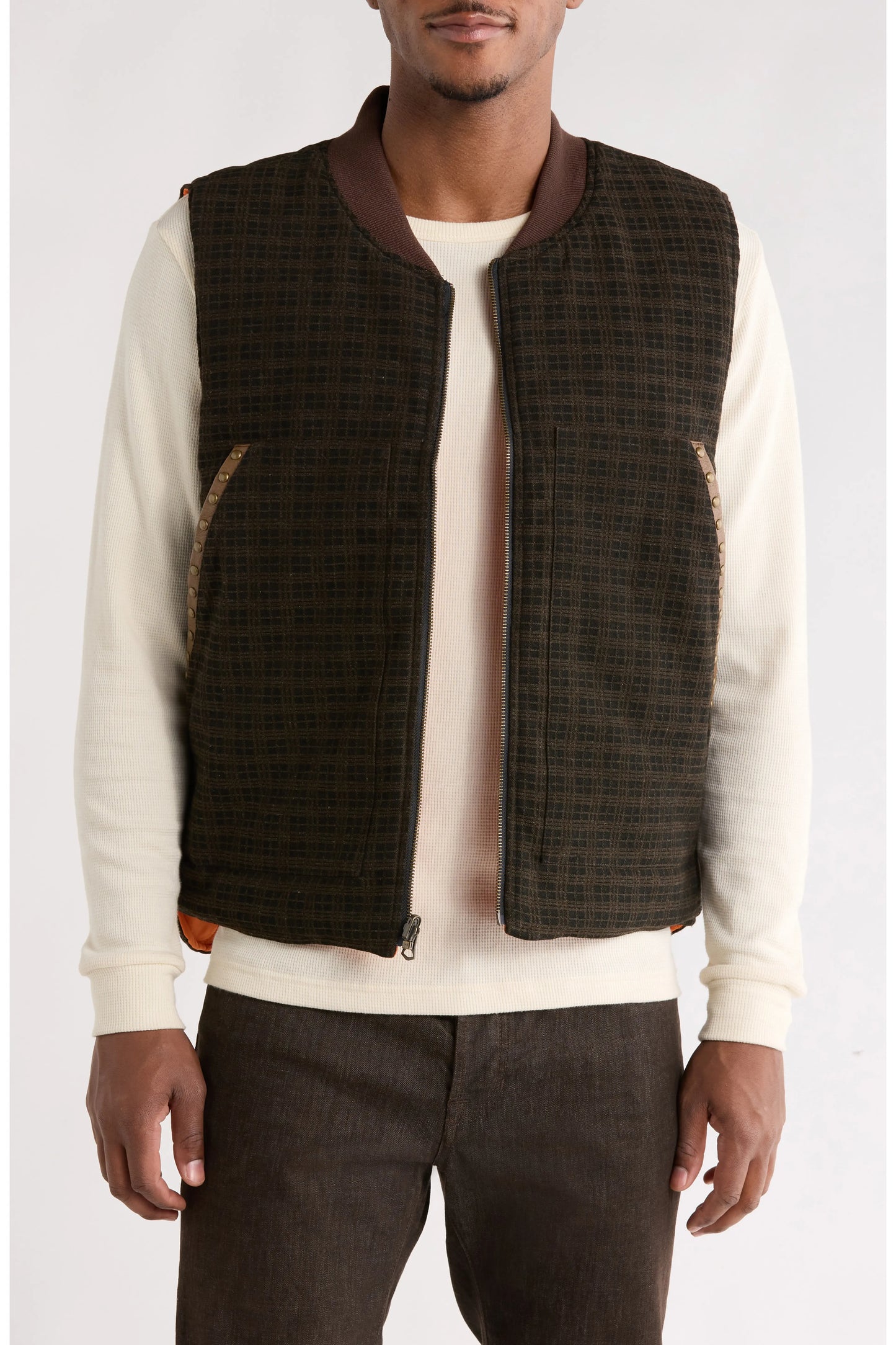 Pleasures Chaleco Denim Vest 'Brown Plaid'