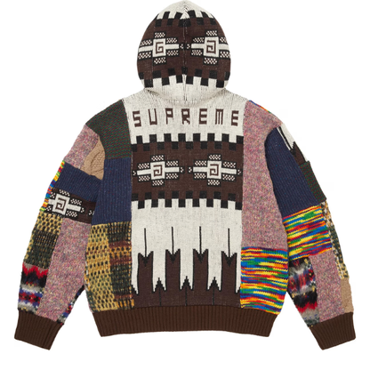 Supreme Patchwork Zip Up Hooded Sweater 'Brown'