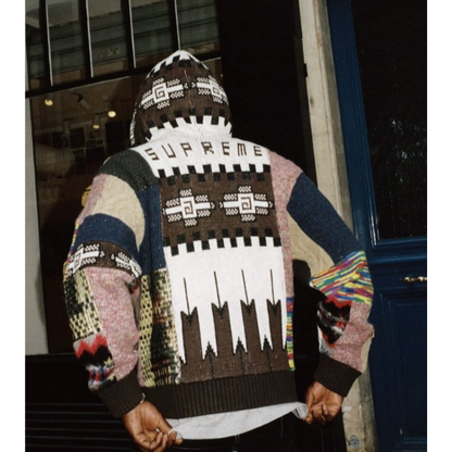 Supreme Patchwork Zip Up Hooded Sweater 'Brown'