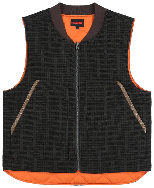 Pleasures Chaleco Denim Vest 'Brown Plaid'