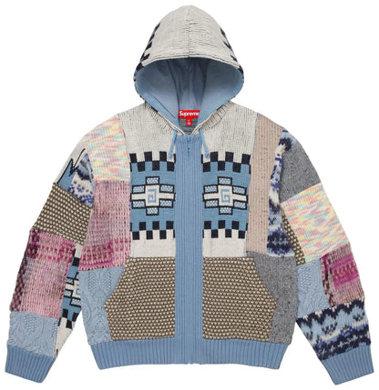 Buy Supreme Patchwork Zip Up Hooded Sweater 'Light Blue'