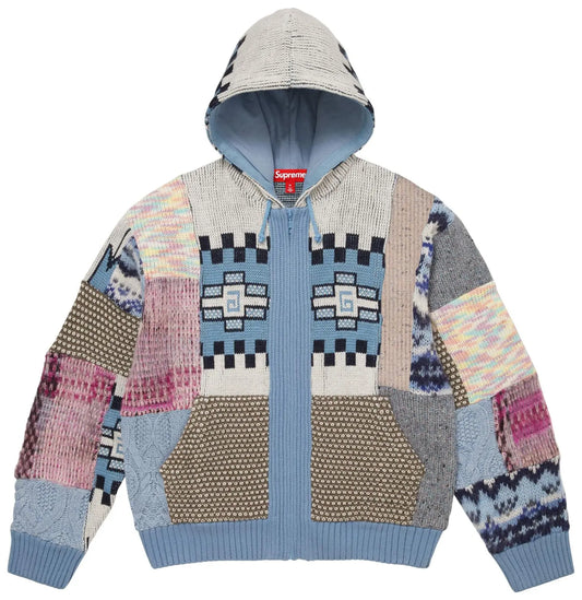 Buy Supreme Patchwork Zip Up Hooded Sweater 'Light Blue'