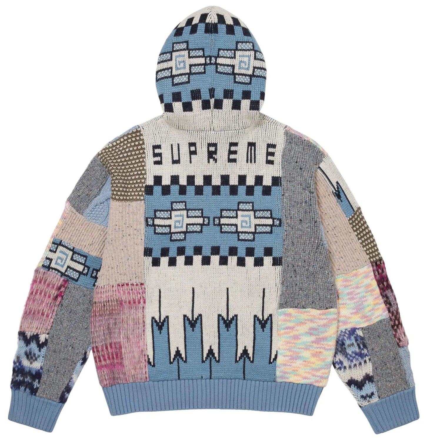 Buy Supreme Patchwork Zip Up Hooded Sweater 'Light Blue'