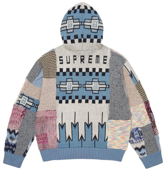 Buy Supreme Patchwork Zip Up Hooded Sweater 'Light Blue'