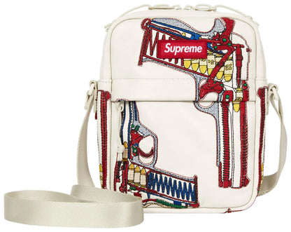 Supreme Guns Embroidered Leather Shoulder Bag 'White'