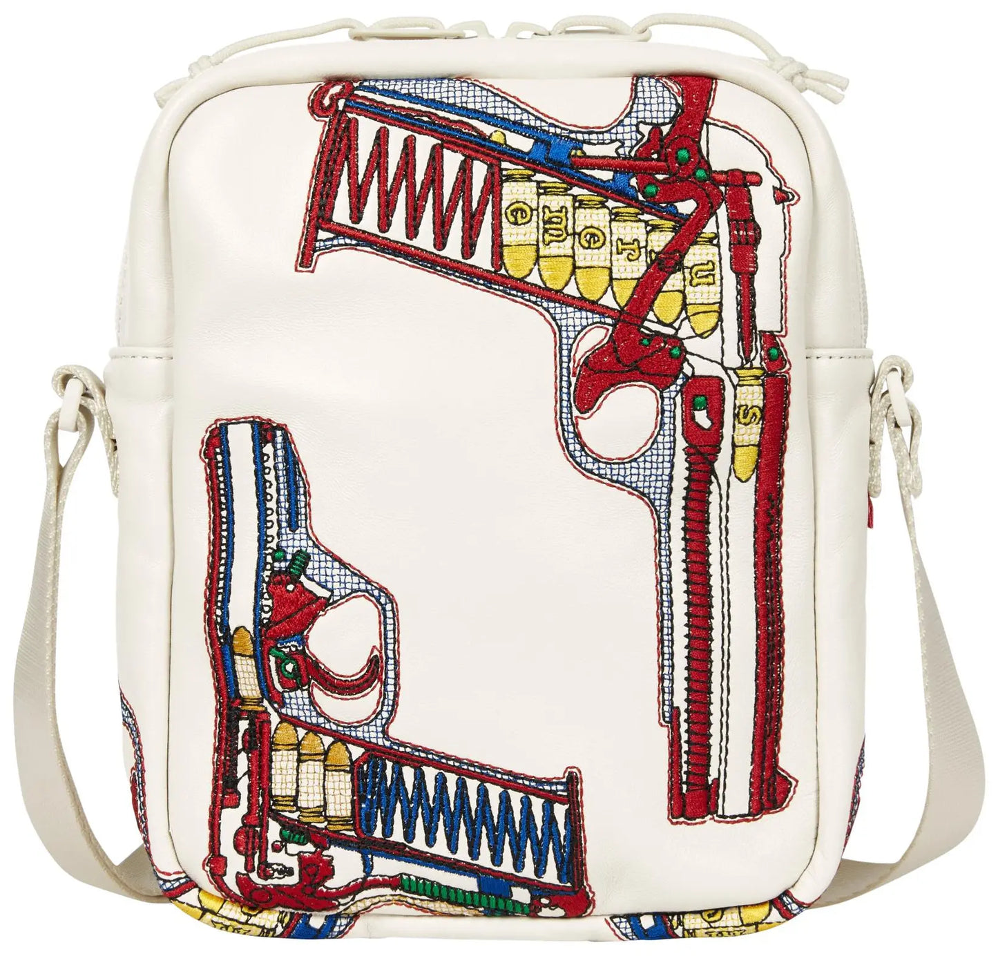 Supreme Guns Embroidered Leather Shoulder Bag 'White'