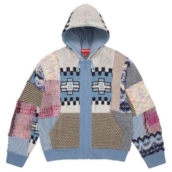 Buy Supreme Patchwork Zip Up Hooded Sweater 'Light Blue'