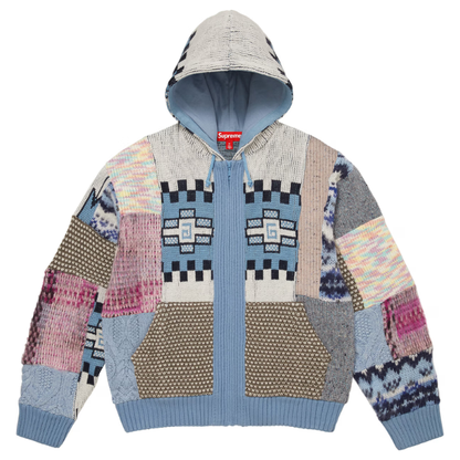 Buy Supreme Patchwork Zip Up Hooded Sweater 'Light Blue'