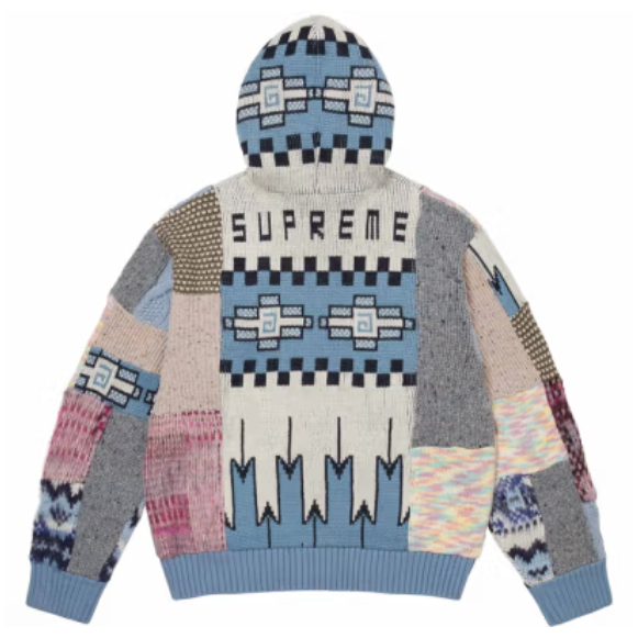 Buy Supreme Patchwork Zip Up Hooded Sweater 'Light Blue'