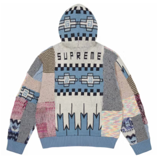 Buy Supreme Patchwork Zip Up Hooded Sweater 'Light Blue'