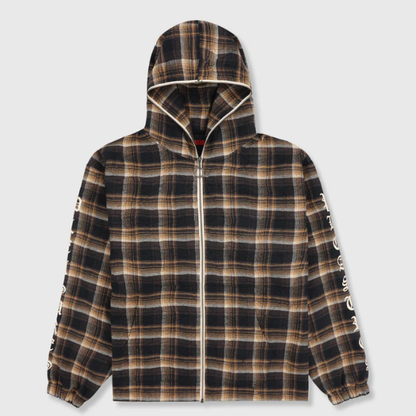 Pleasures Groove Zip Poncho Hoodie Brown Plaid