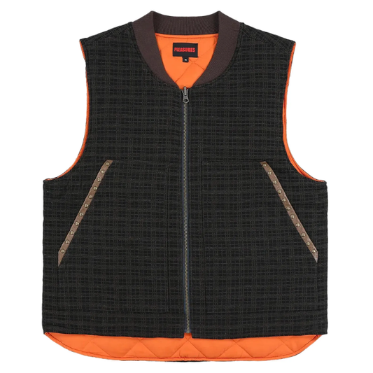Pleasures Chaleco Denim Vest 'Brown Plaid'
