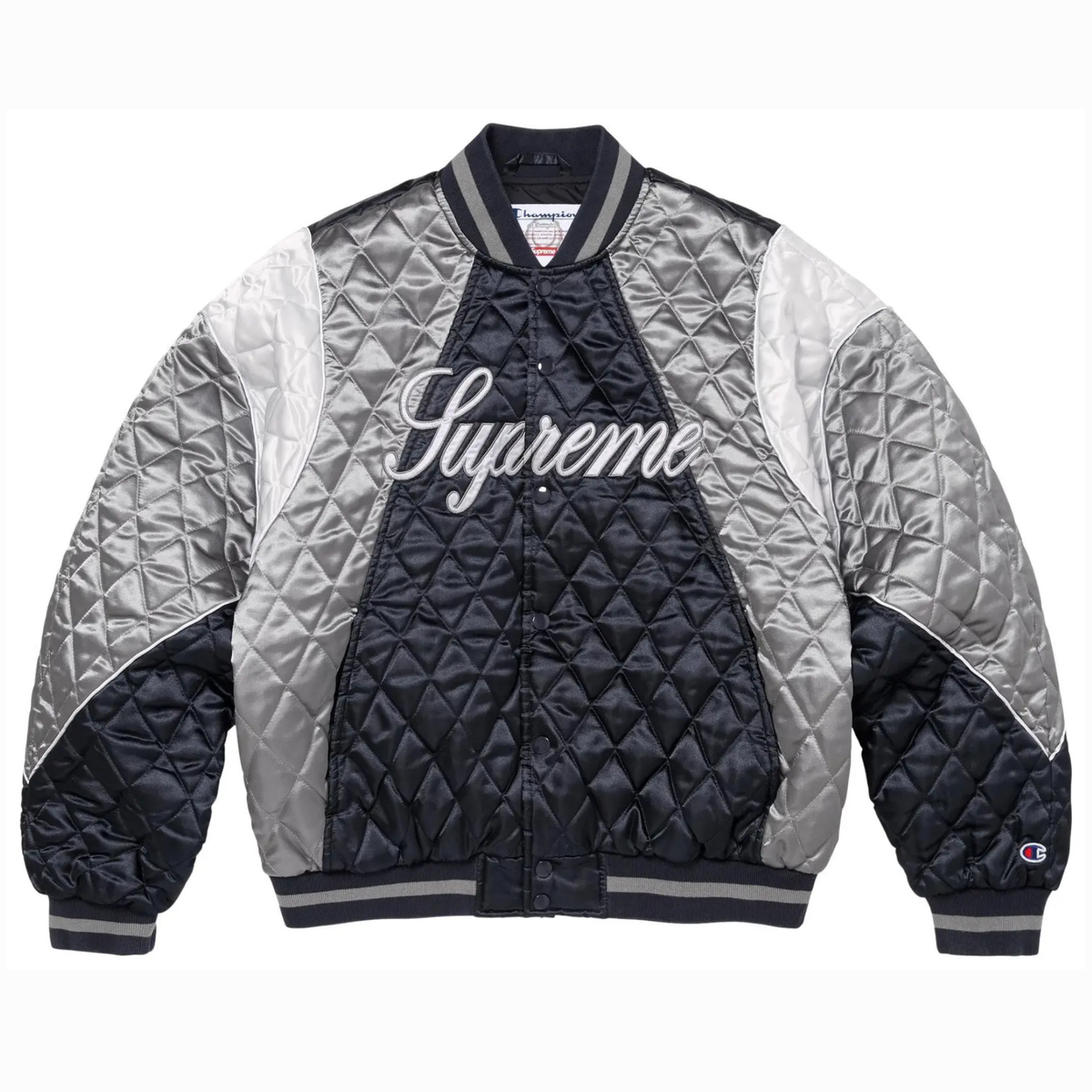 Supreme x Champion Quilted Satin Varsity Jacket 'Navy'