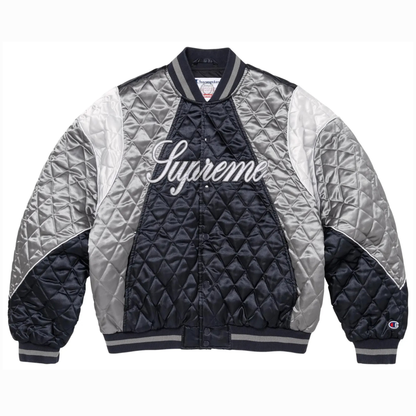Supreme x Champion Quilted Satin Varsity Jacket 'Navy'