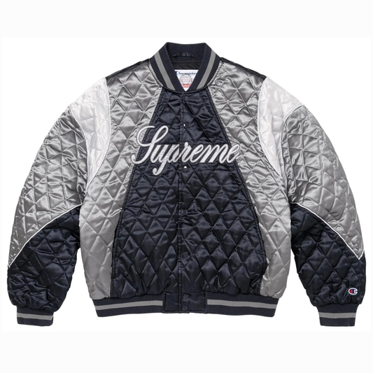 Supreme x Champion Quilted Satin Varsity Jacket 'Navy'