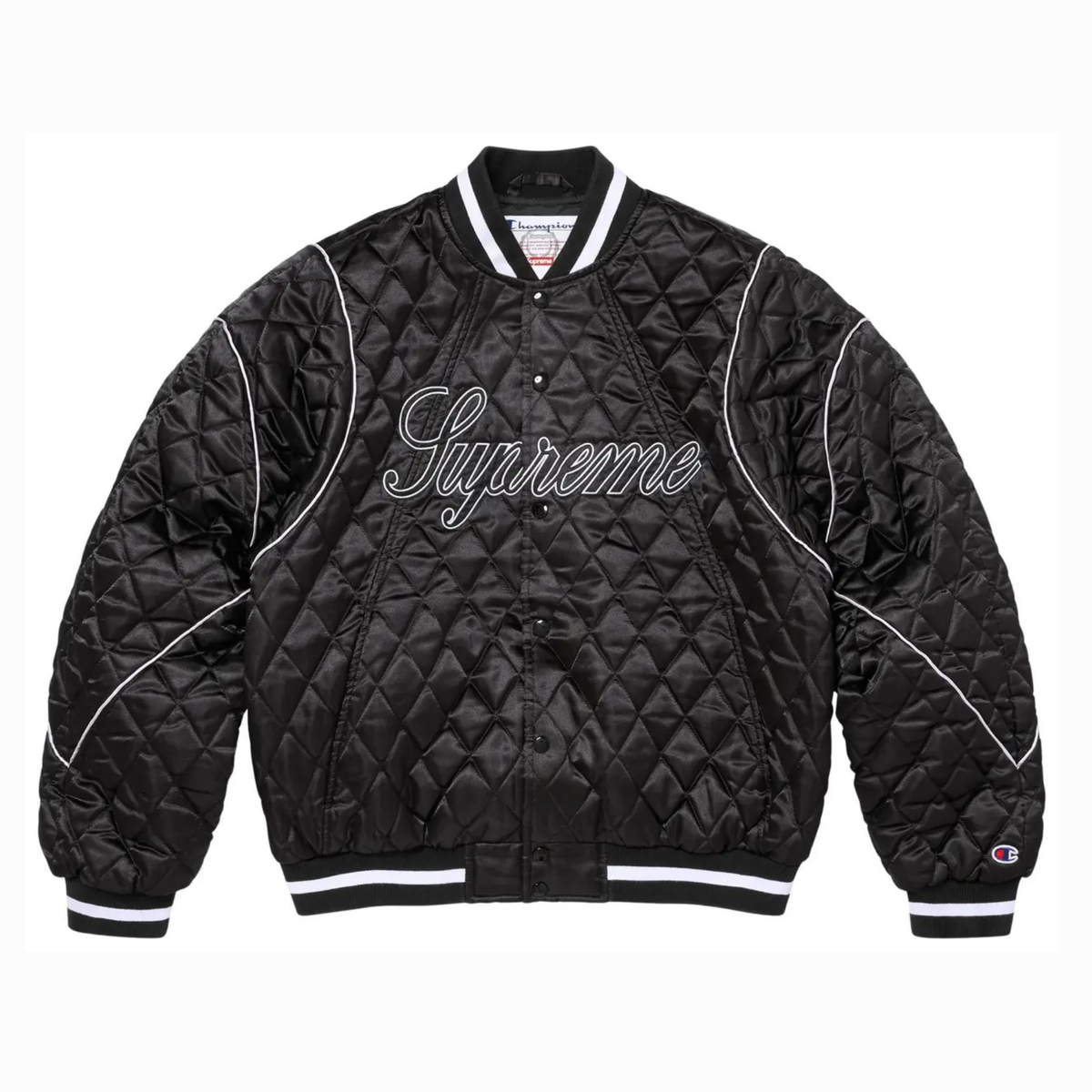 Supreme x Champion Quilted Satin Varsity Jacket 'Black'