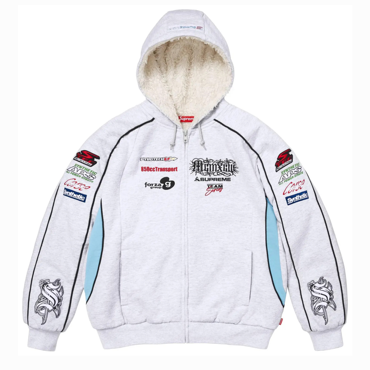 Supreme Racing Lined Zip Up Hooded Sweatshirt 'Ash Grey'