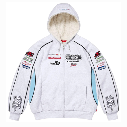 Supreme Racing Lined Zip Up Hooded Sweatshirt 'Ash Grey'