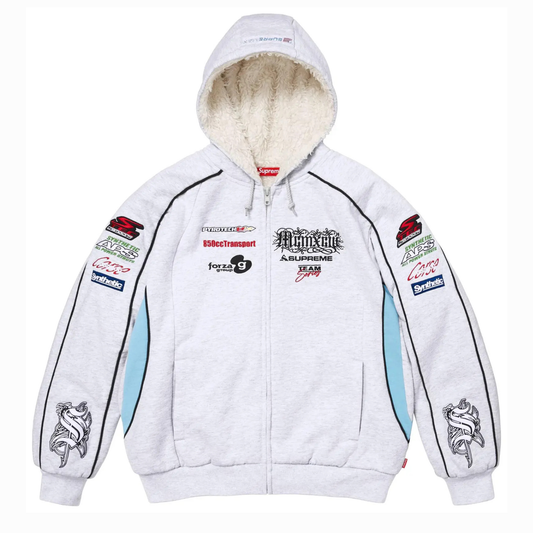 Supreme Racing Lined Zip Up Hooded Sweatshirt 'Ash Grey'
