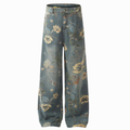 Floral print carpenter style denim jeans