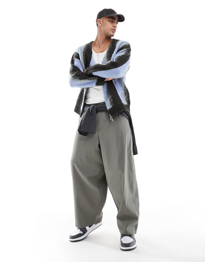 ASOS Pleated oversized curved pants in gray