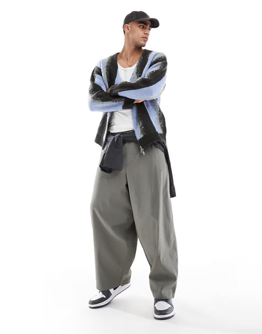 ASOS Pleated oversized curved pants in gray