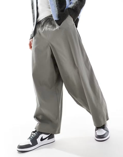 ASOS Pleated oversized curved pants in gray