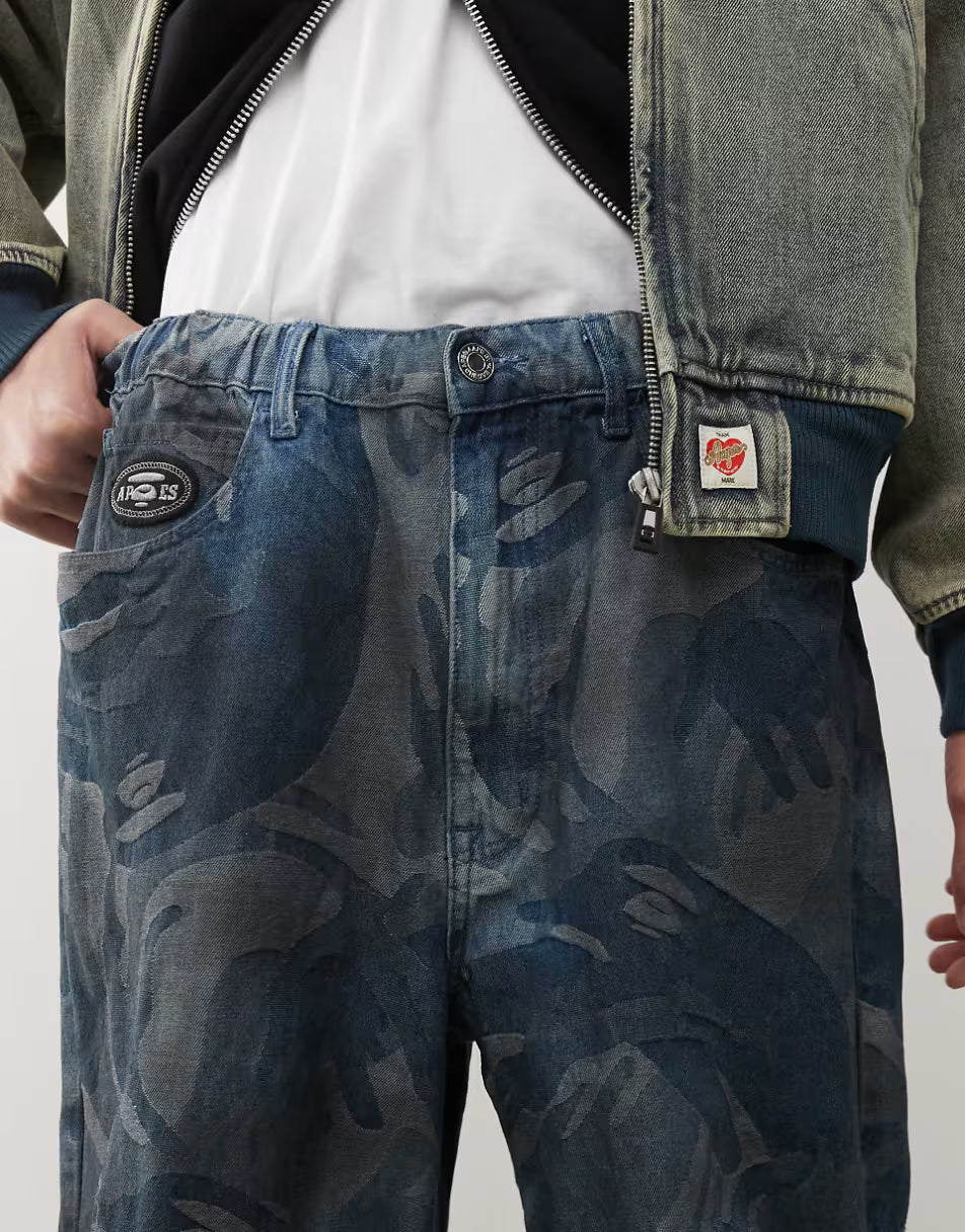 Aape by A Bathing Ape Adjustable Denim Jeans Camouflage in Blue