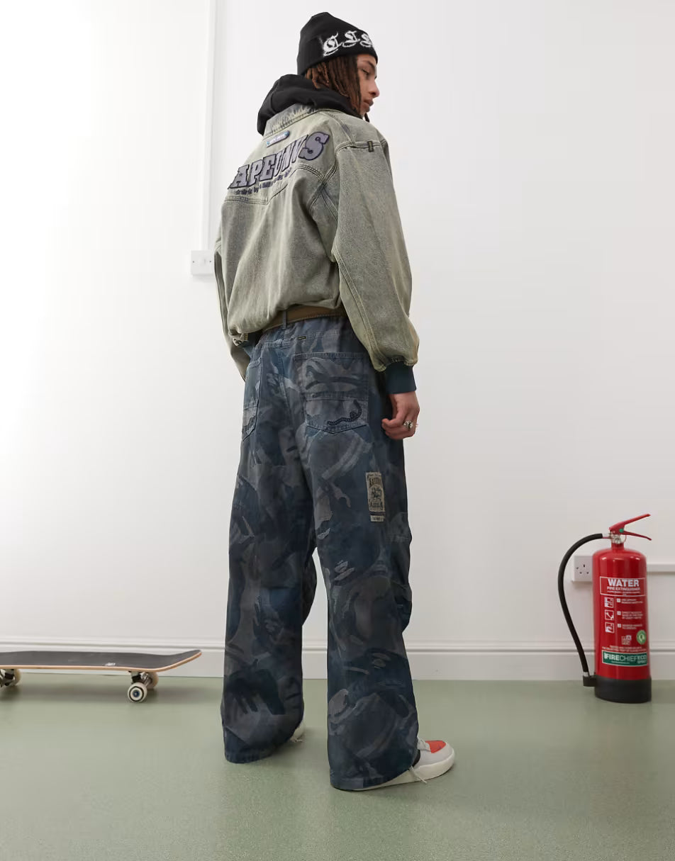 Aape by A Bathing Ape Adjustable Denim Jeans Camouflage in Blue