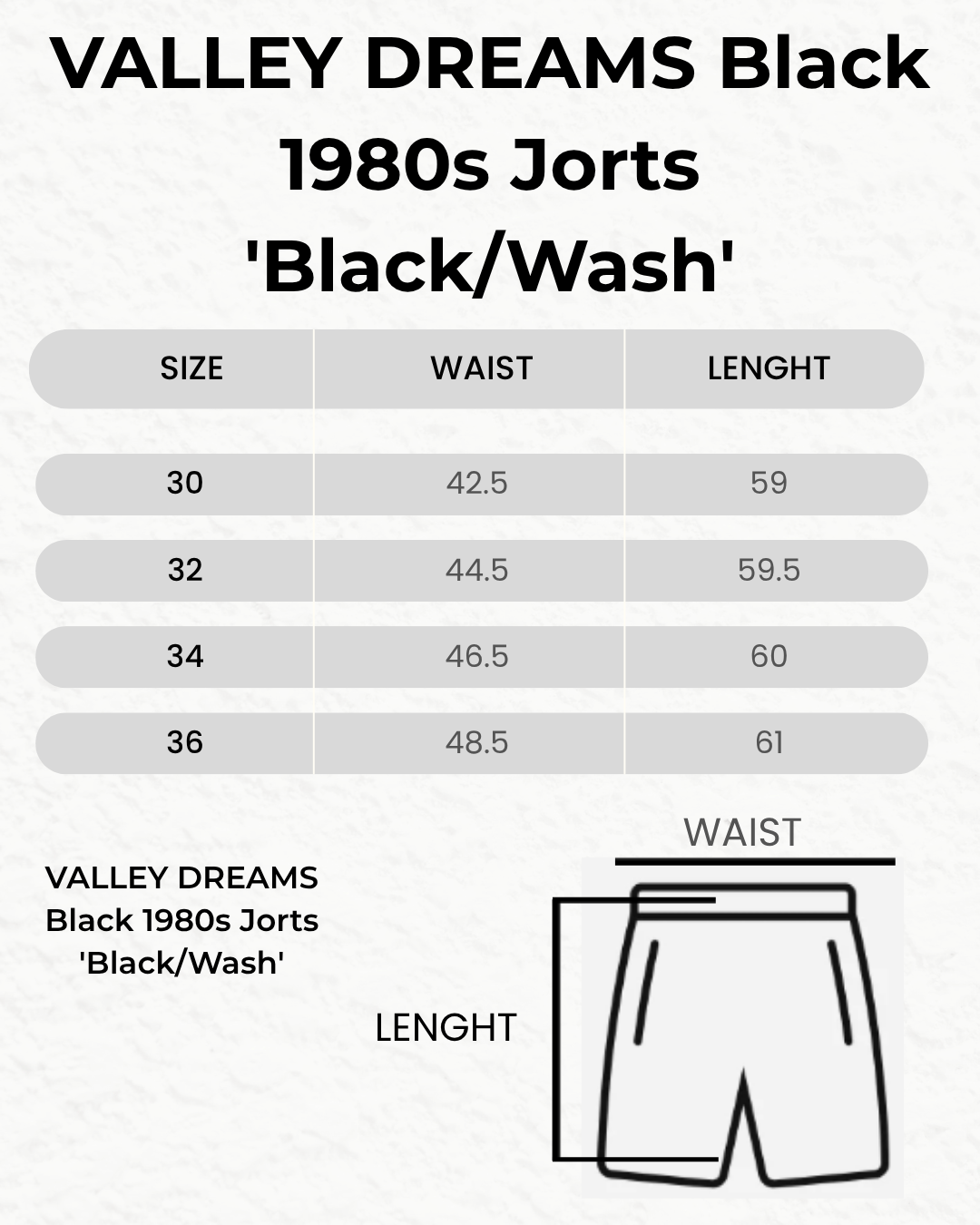 VALLEY DREAMS Black 1980s Jorts 'Black/Wash'