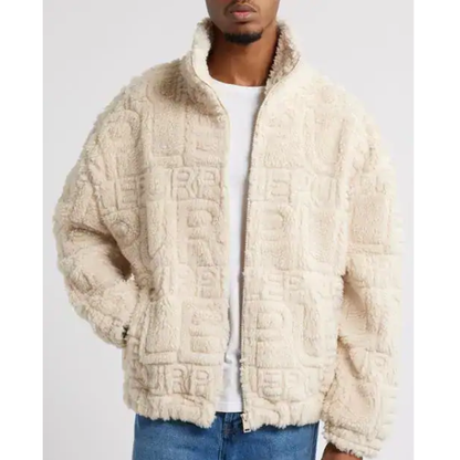 PURPLE BRAND Wordmark Repeat High Pile Fleece Jacket
