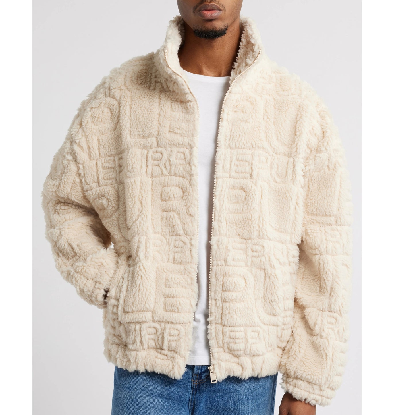 Purple Brand Wordmark Repeat High Pile Fleece Jacket