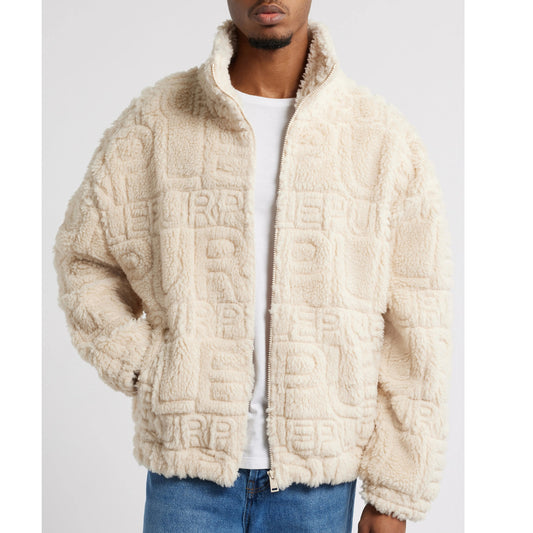 Purple Brand Wordmark Repeat High Pile Fleece Jacket