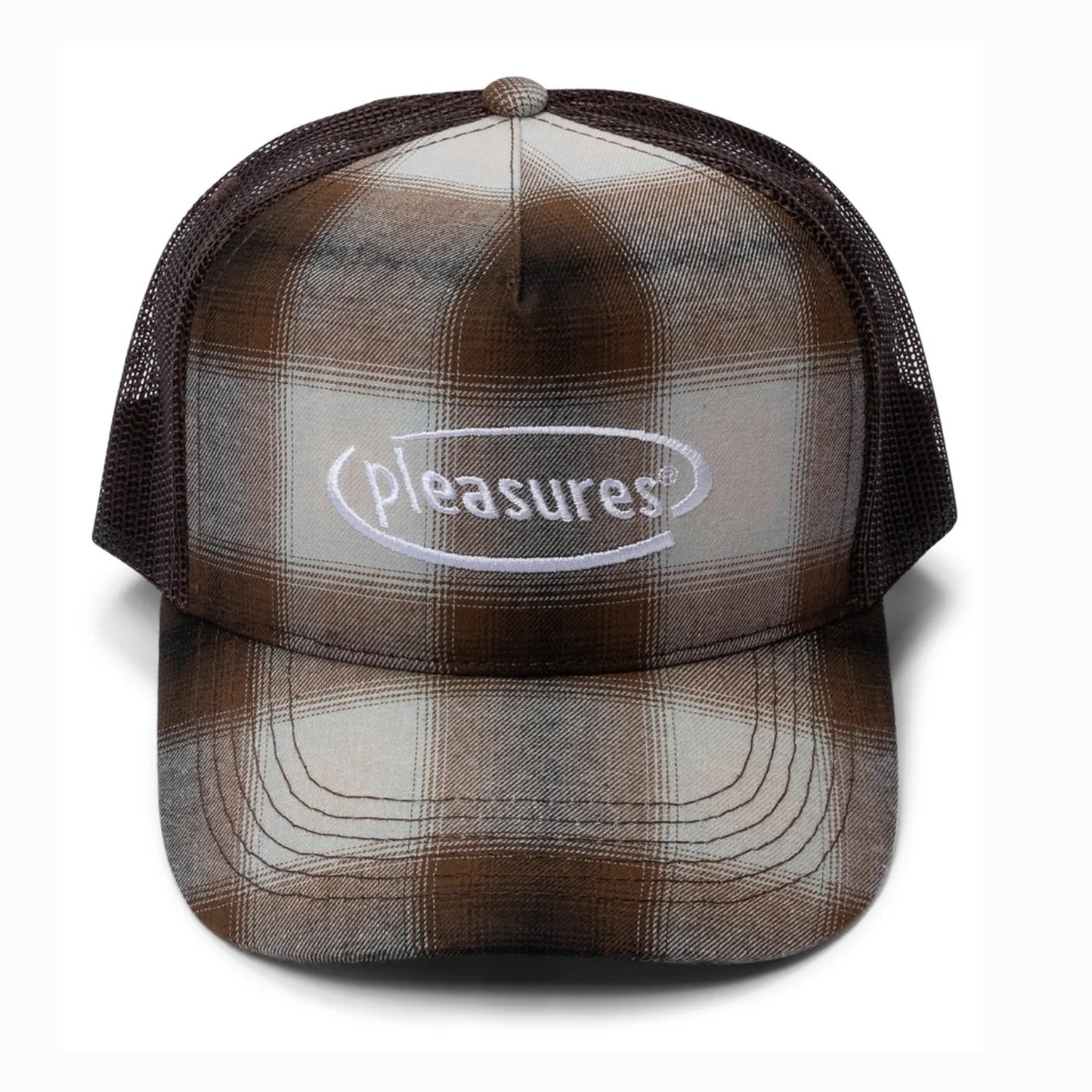 Pleasures Happier Plaid Trucker Cap in Brown