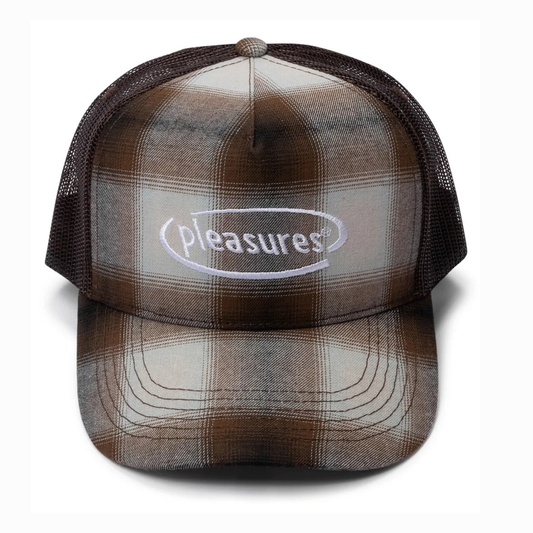 Pleasures Happier Plaid Trucker Cap in Brown
