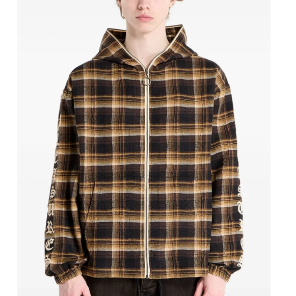 Pleasures Groove Zip Poncho Hoodie Brown Plaid