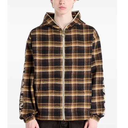 Pleasures Groove Zip Poncho Hoodie Brown Plaid