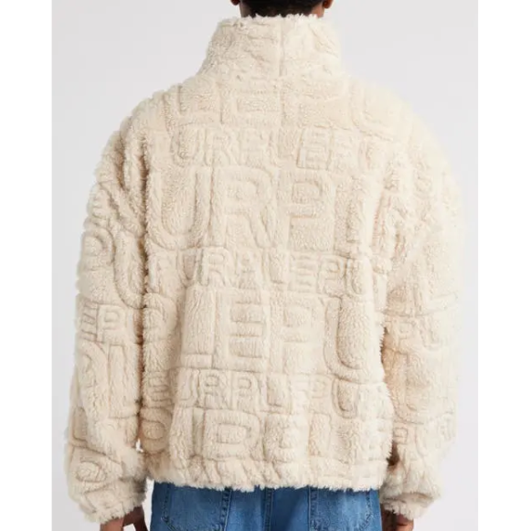 PURPLE BRAND Wordmark Repeat High Pile Fleece Jacket