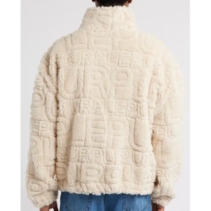 PURPLE BRAND Wordmark Repeat High Pile Fleece Jacket